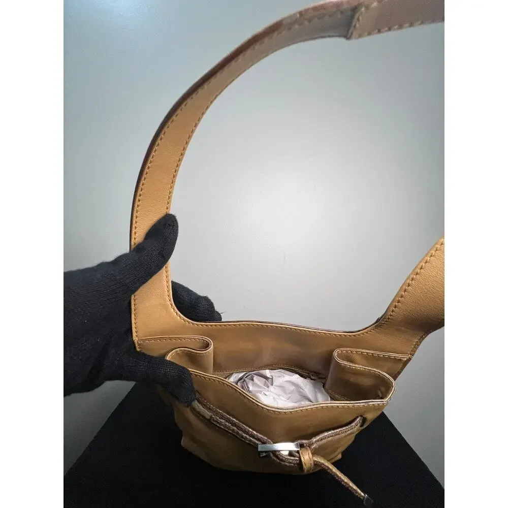 Gucci Vintage Tan Leather Hobo Shoulder Bag Woven Belt Detail Made in Italy